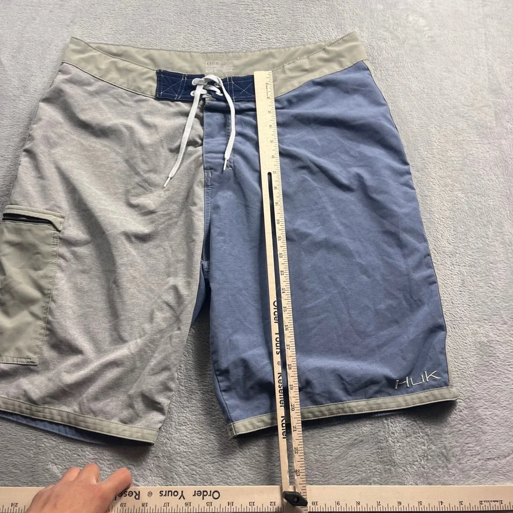 Huk Mens Blue Grey Colorblock‎ Performance Fishing Board Shorts Size 38